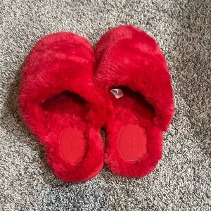 stars above Bright Red Fuzzy Slide Slippers